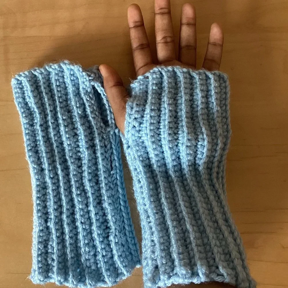 Handmade Baby Blue Fingerless Gloves